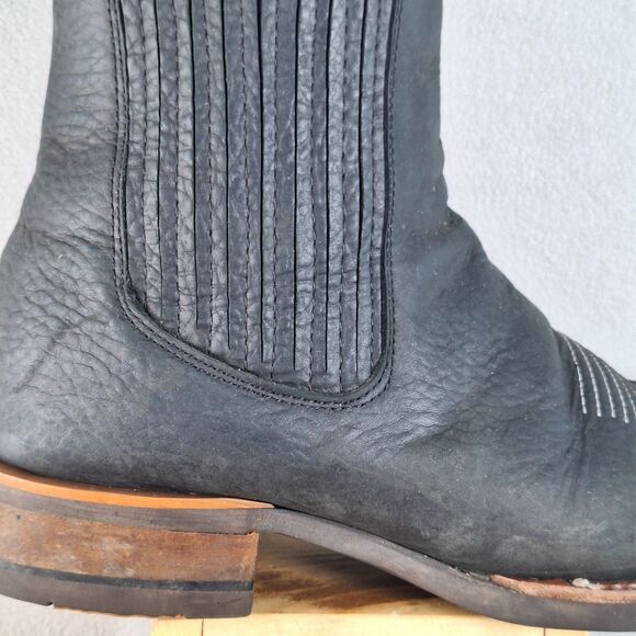 Quincy Men\'s Size 28 US 9 Western Cowboy Slip-On Ankle Boots Black Leather